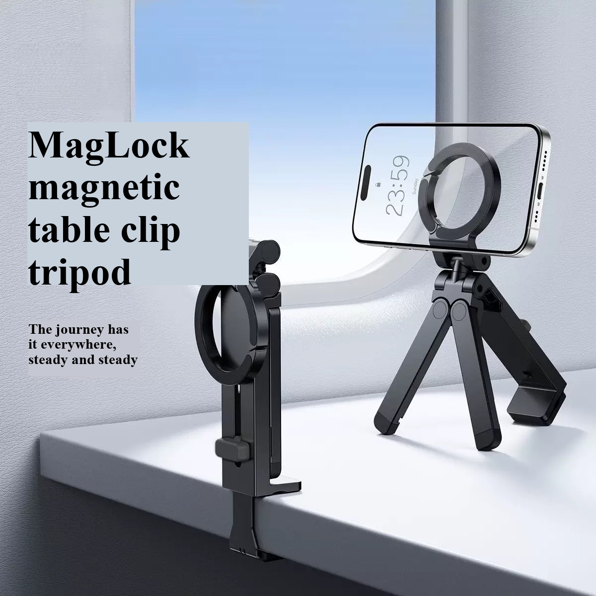 Camp Table Folding - New magnetic phone holder, desktop clip